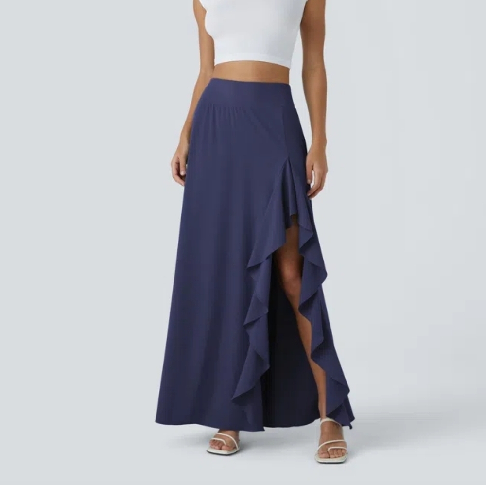 Halara Breezeful High Waisted High Low Ruffle 2-in-1 Quick Dry Maxi Skirt Sz XS